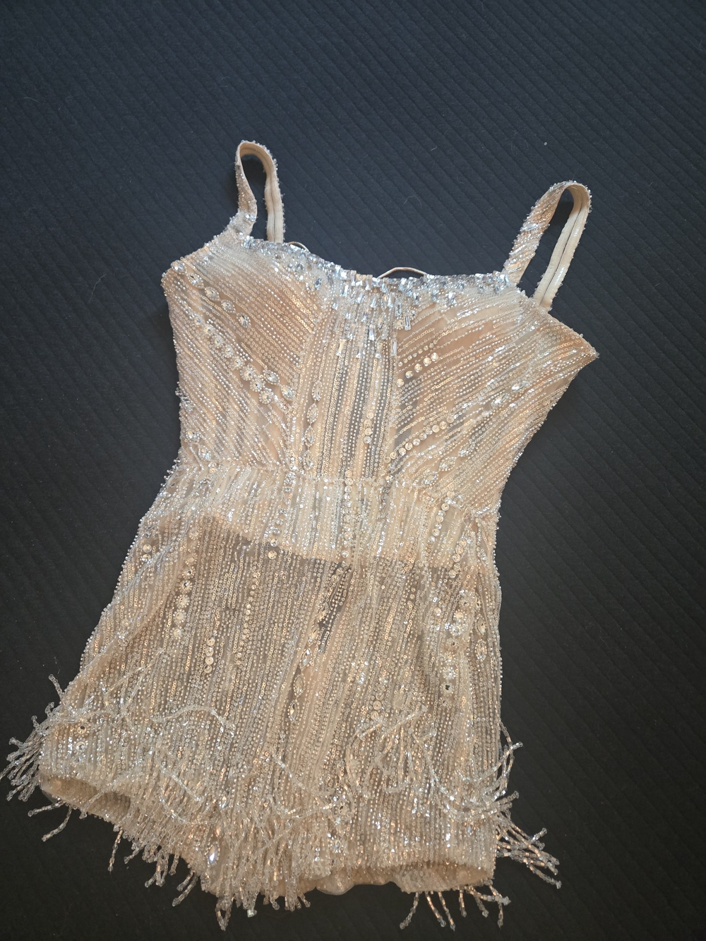 Girls Beaded Silver Sequins Fringe Mini
